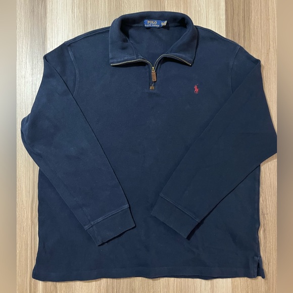 Men’s Polo Pullover Sweater Navy Blue XL - Picture 2 of 3